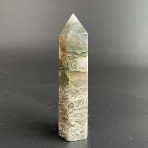 Decorative Figurines 193g Natural Crystal Moss Agate Single Point Tower Polished Aquatic Wand Reiki Healing Exquisite Room Decor Z770