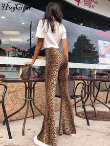 Hugcitar High Weist Leopard Print Flare Leggings Autumn Winter Women Fashion Sexy Bodycon Prouts Pants 240412