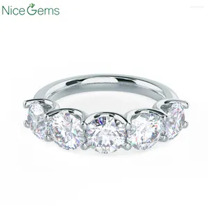 クラスターリングNICEGEMS SOLID10Kホワイトゴールド1.25CTWラウンドブリリアントラボ栽培ダイヤモンドウェディングリング5ストーンフレンチUプロングセットブライダル