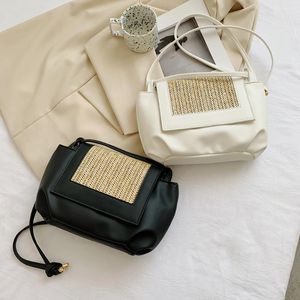Shoulder Bags Fashion Women PU Woven Patchwork Messenger Bag All-match Chain Hit Color Stitching Y Lock