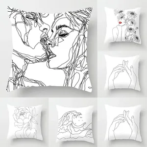 Pillow 40/45/50/60cm Abstract Minimalist Cover Different Female Pose Sketch Pillowcase Bedroom Sofa Car Decor