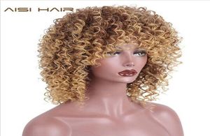 12inch High Temperature Fiber Mixed Brown and Blonde Color Synthetic Short Hair Afro Kinky Curly Wigs for Women3815794