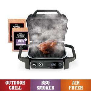 Fryers Ninja Woodfire 3in1 Grill all'aperto, Master Grill, BBQ Smoker, Friggitrice per esterni con tecnologia Woodfire, OG700