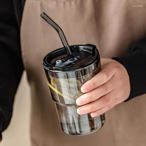 Şarap bardakları yüksek kaliteli boru ısıya dayanıklı cam istiflenebilir bambu fincan yaratıcı kahve saman suyu süt renkli kupa