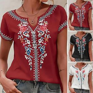 Blouses feminina Mulheres Pullover retrô de estampa de estilo étnico Camiseta em V-shirt LOLH