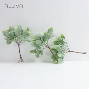 Decorative Flowers 10pcs/lot ALLIVA Retailing Simulating Plant Velvet Leaf Small Bouquet DIY Handmade Accessory Plants Green Round Leave