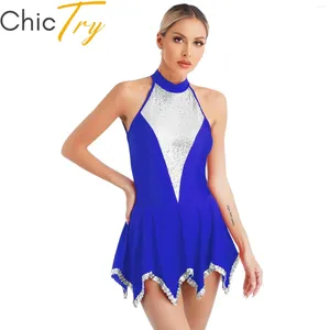 Stage Wear Women's Sequins Ballet Tutu Dress Sleeveless Backless Gymnastics Workout Leotard Performance Figure Ice Skating Dancewear