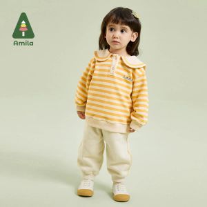 Hose Amila Baby Boy Girls Hosen 2023 Herbst Neue Farbkontrast Prozess einfach warmes Design Baumwolle Freizeithosen Kinderkleidung