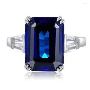 Cluster Rings S925 Silver Ring Emerald Cut 10 14 Royal Blue