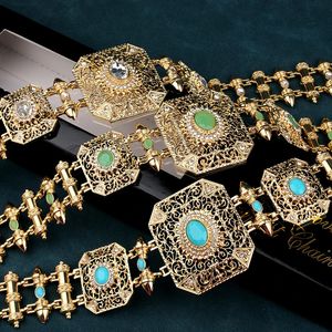 Square Rhinestone Caftan Belt Marockan smycken Kvinnor Gladkedjor Guldfärg Luxury Muslim Chic Body Jewelry Bridal Gifts 240408