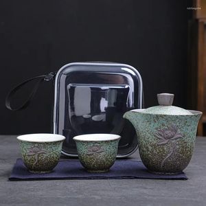 Conjuntos de chá de chá Teacup Teaset Conjunto de lótus chaleiras Gaiwan Cerâmica de porcelana de porcelana Cerimônia de viagem para bebidas