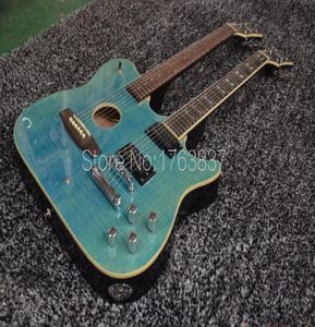 究極のカスタム1958スラッシュ署名されたクロスロードダブルネックグリーンフレームメープルトップエレクトリックギターアコースティックギターダークブラックバック