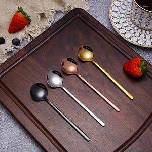 Coffee Scoops 2 PCS 304 Stainless Steel Small Round Spoon Ice Drink Stirring Thickened Titanium Plating Creative Scoop