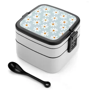 Dinnerware Daisies Bento Box Leak-Proof Square Lunch With Compartment Flowers Pattern Surface Design Floral Blooming Spring Summer