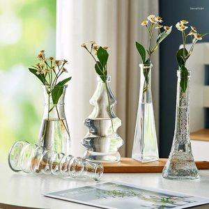 Vase Vintage Mini Tall Vase Relief Glass Style透明な花の配置リビングルームの装飾作品