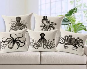 Squid Octopus Kissenabdeckung Einfache dicke Baumwoll -Leinensofa Kissenbedeckung Scandinavia Quadratwurfkissen für Schlafzimmer 45 cm45c627884