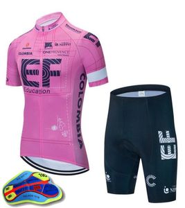 EF EDUCAÇÃO PRIMEIRA EQUIPE PICLAMENTO DE CASCO DE MANEIRAS CURTAS Jersey 19D Gel shorts acolchoados conjuntos de corrida de bicicleta Maillot Ciclismo MTB Roupas de bicicleta S8860043