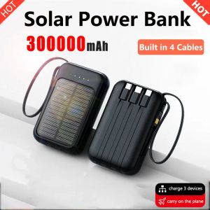 Banken Power Bank 30000MAH große Kapazität Powerbank Solar Lading Power Bank sind mit vier Drähten für Samsung iPhone Xiaomi geeignet