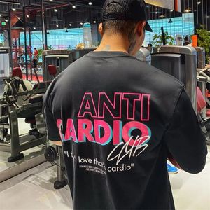 Sommer Anti -Cardio Übergroße Sport -T -Shirt Kurzärmele Baumwoll -Fitness Fitness männliches Training Training Baumwolle Teile 240412