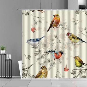 シャワーカーテン中国の鳥のパターン羽の羽毛花植物動物の風景浴室カーテンホーム装飾バススクリーンフック