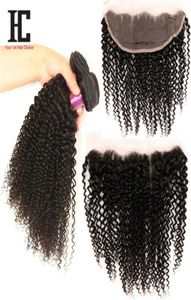 Cabelos cacheados e cacheados da Mongólia com fechamento Frontal de renda cheia 3 pacotes com fechamento frontal 7a feixes de cabelo com frontals de renda cabelos p6052573