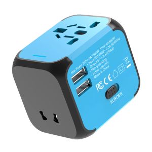 Delar Electric Plug Power Socket Adapter International Travel Universal Charger Converter EU UK US AU med 2 USB laddning 2.4A LED