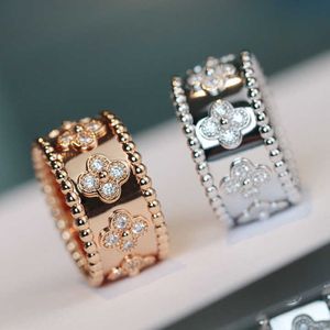 디자이너 브랜드 van Kaleidoscope Ring 925 Sterling Silver 도금 18K 골드 와이드 에디션 다이아몬드 핸드 피스