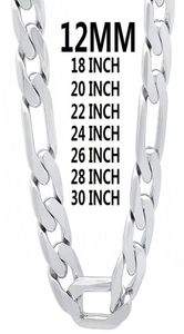 Łańcuchy Solidny 925 Srebrny naszyjnik dla mężczyzn Klasyczny łańcuch 12 mm kubańską 1830 cali urok wysokiej jakości biżuteria modna Wedding 4206889