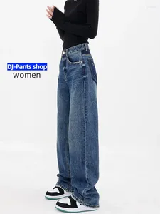 Kvinnors jeans kvinnor baggy koreansk mode tvätt bred ben hög midja blå denim byxor långa byxor raka streetwear lös avslappnad tidvatten