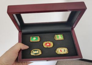 5 PCs 1983 1987 1989 1991 2001 Miami Hurricanes National Championship Ring Set With Wooden Box Fan Promoção Presente inteira Drop S7263910