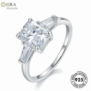 Cluster Rings Ladies äkta 925 Sterling Silver Rectangle 6 8mm 2.0CT Lab Moissanite Diamond Women Jewelry