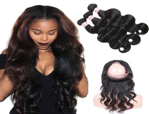 Brazylijska fala ciała 360 koronkowe zamknięcie czołowe z wiązkami Brazylijskie przedłużenia Virgin Hair Human Human Hair Pre Slucked 360 Frontal z 8489135