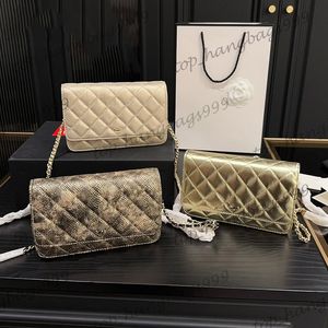 Womens Luxury Brand Classic Mini Matte Smooth Serpentine Flap Woc Long Wallet Bags Snap With Gold Chain Crossbody Shoulder Card Holder Purse 19x12cm