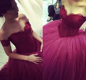 Elegancki burgundowy tiul puchowy suknia balowa suknie wieczorowe