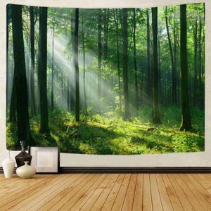 Tapisserier Vacker naturlig skog Tryckt Tapestry Hippie Bohemian Wall Hanging Landscape Art Decoration vardagsrum sovrummet