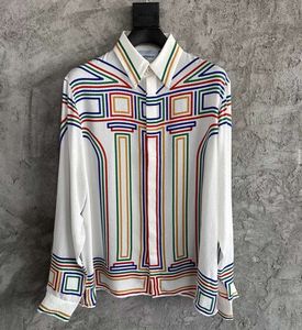 24SS Casablanca Designer Silk Casual Shirt New Color Stripes Print Cardigan Mönster Hawaii Beach Men and Women Lose Fashion Long Hidees Shirts Tide Tops Casablanc