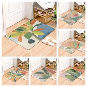 Bath Mats Colored Plants Print Decorative Entrance Doormat Anti Slip Bathroom Rug Absorbent Kitchen Carpet Tropical Style Home Decor Mat