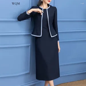 Arbetsklänningar wqm höst damjacka klänning tvådelar set marinblå kvinnor blazer lång kostym kvinnlig kontor formell slitage kvinnkläder