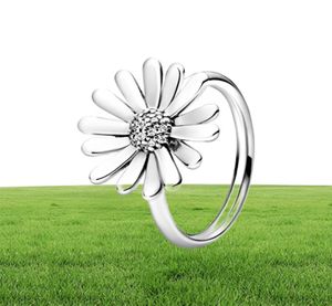 Nytt helt helt polskt band ring 925 Sterling Silver Pave Daisy Flower Statement Ring for Women Wedding Rings Fashion Jewelry 2399442