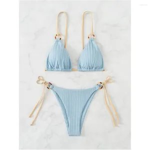 Women's Swimwear Spaghetti Straps Bikini Thong Swimsuit Lace Up Women Beach Outfit Strappy Triangle Bikinis Bathing Set Traje Bano Mujer