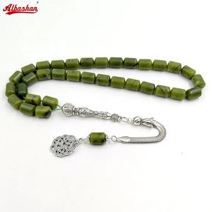 Tasbih Natural Peridot Muslim Bracelet Misbaha Islamic Gift Tassel 33 45 66 99 100 Rosary Jewelry Handmade Rosary 240402