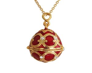 Enamel Handmade Faberge Easter Egg Pendant Necklace Jewelry Locket Brass Vintage Crystal Clover Inside Gift To Women Girls2231317