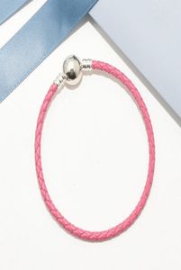 Pink geflochtene Leder -Charmalme Bracelet Original Box Sets für 925 Sterling Silver Luxus Designer Frauen Herren Kinder Armbänder6944679