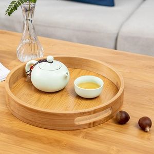 Tea Trays Japanese Style Bamboo Round Tray Food Serving Plate Snack Deseert Creative Baking Bread Fruit Dishes Drink Platter