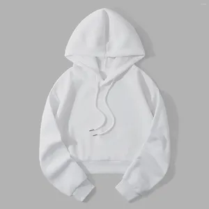 Kvinnors hoodies mode fast färg hoodie grödda topp kvinnor enkla huva tröja avslappnad långärmad tröjor kort dragskomtröja