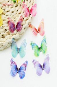 Gradientenfarbe Organza Stoff Schmetterling Applikationen 38 mm durchscheinend Chiffon Butterfly für Party Decor Doll verschönern 2009293052346