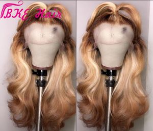 Naturlig syntetisk spets främre peruker Body Wave Ombre Brown Glueless värmebeständig handbunden syntetiska spetsfront peruker för svart Wome6566053