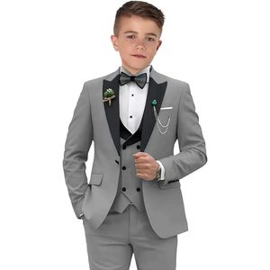 Kids 3 Piece Suit Set Blazer Vest Pants Wedding Suits for Page Boy Elegant Children Costume ed Lapel Flap Pocket Jacket 240401