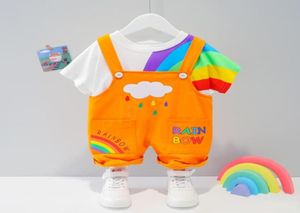 Conjuntos de roupas 2021 Summer Children039s ShortSleeeved Terno 04y meninos meninas garotas de desenho animado Rainbow macacão conjunto Kids C9160919