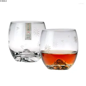 Vinglasskörningar Fuji Whisky Cup Ice Flower Design Transparent Lead-Free Crystal Glass Creative Brandy Rum Liquor Beer Vaso